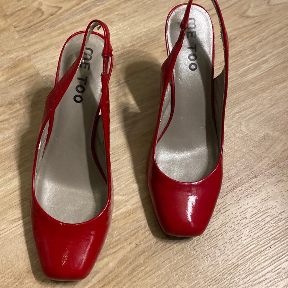 ME TOO Red patent leather sling backs size 7
